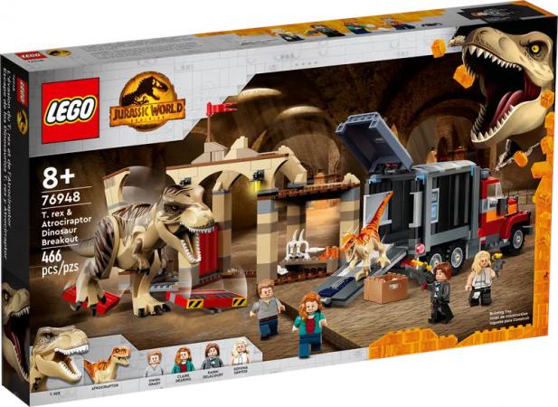 LEGO Jurassic T. rex Atrociraptor dinosaurus ontsnapping
